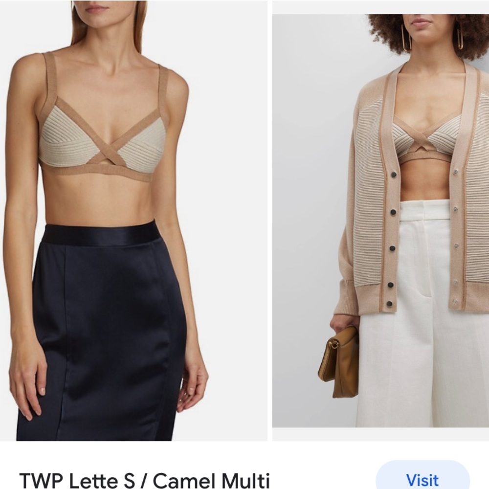 NWT TWP Lette Wool soft Ribbed triangle Bralette bra crop top two tone Camel